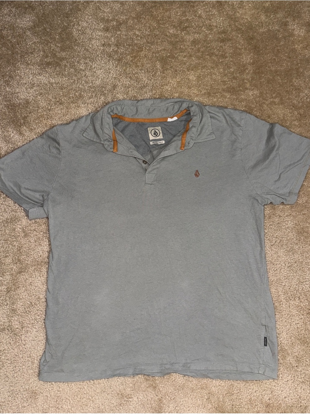 Volcom Stone Muted Green Grey Short Sleeve Collared Polo Shirt Men's Size Large